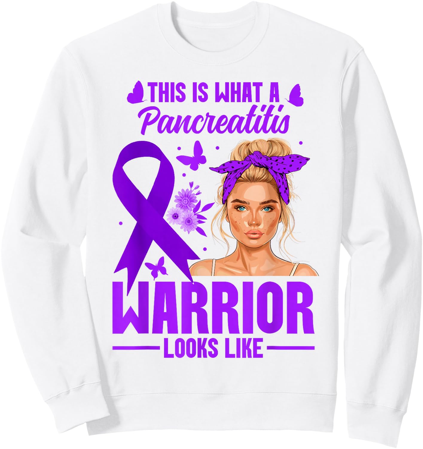 Pancreatitis Awareness Women Warrior Pancreatitis Sweatshirt - Sweatshirt | White