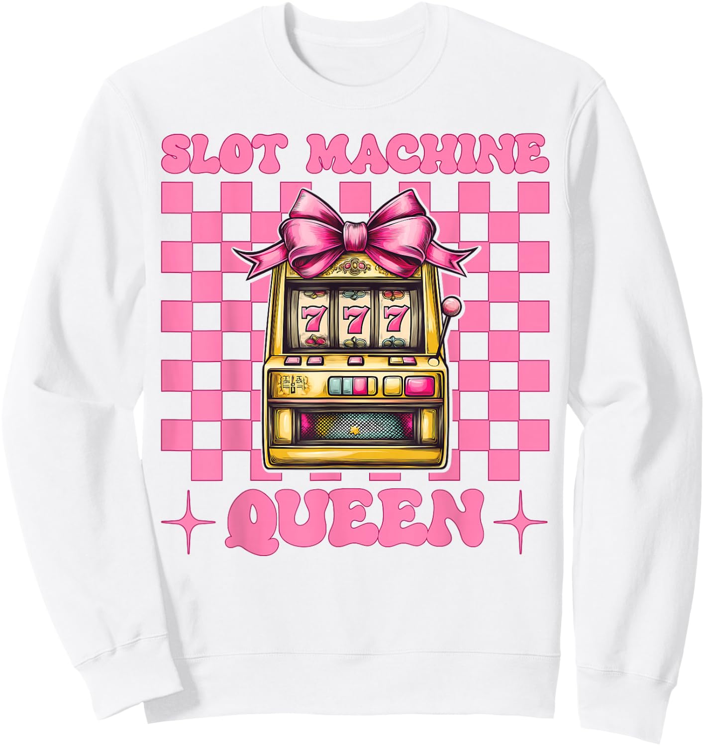 Slot Machine Queen Gambling Casino 777 Girl Mom Coquette Bow Sweatshirt - Sweatshirt | White