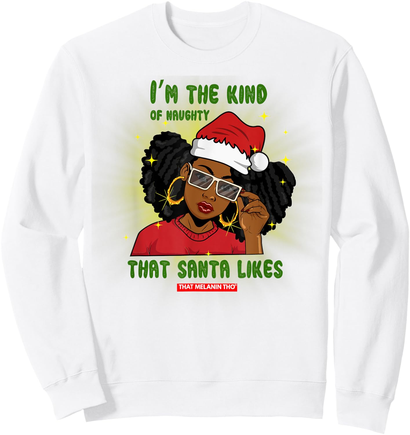 I'm The Naughty Santa Likes Black Afro Mrs. Claus Christmas Short Sleeve Sweatshirt - Sweatshirt | White
