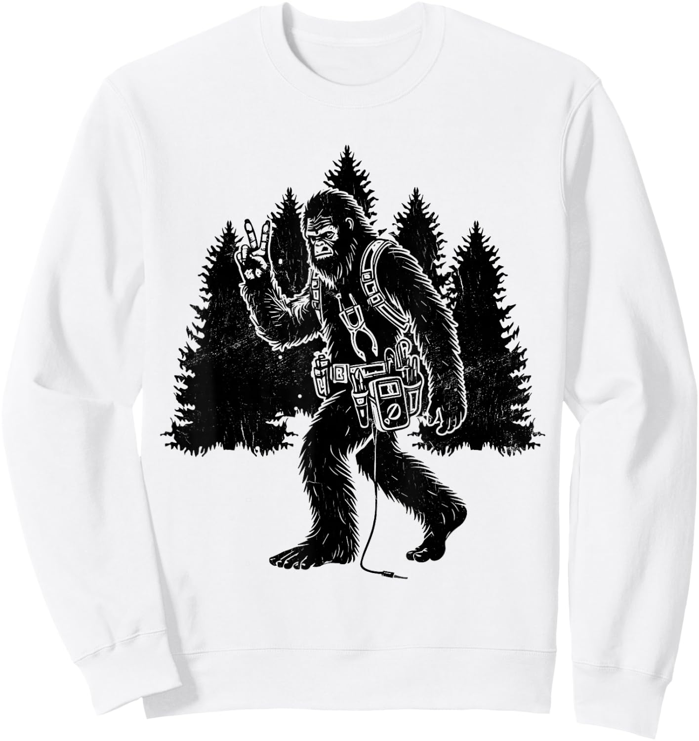 Funny Retro Bigfoot Lineman Electrician Sasquatch Lineworker Sweatshirt - Sweatshirt | White