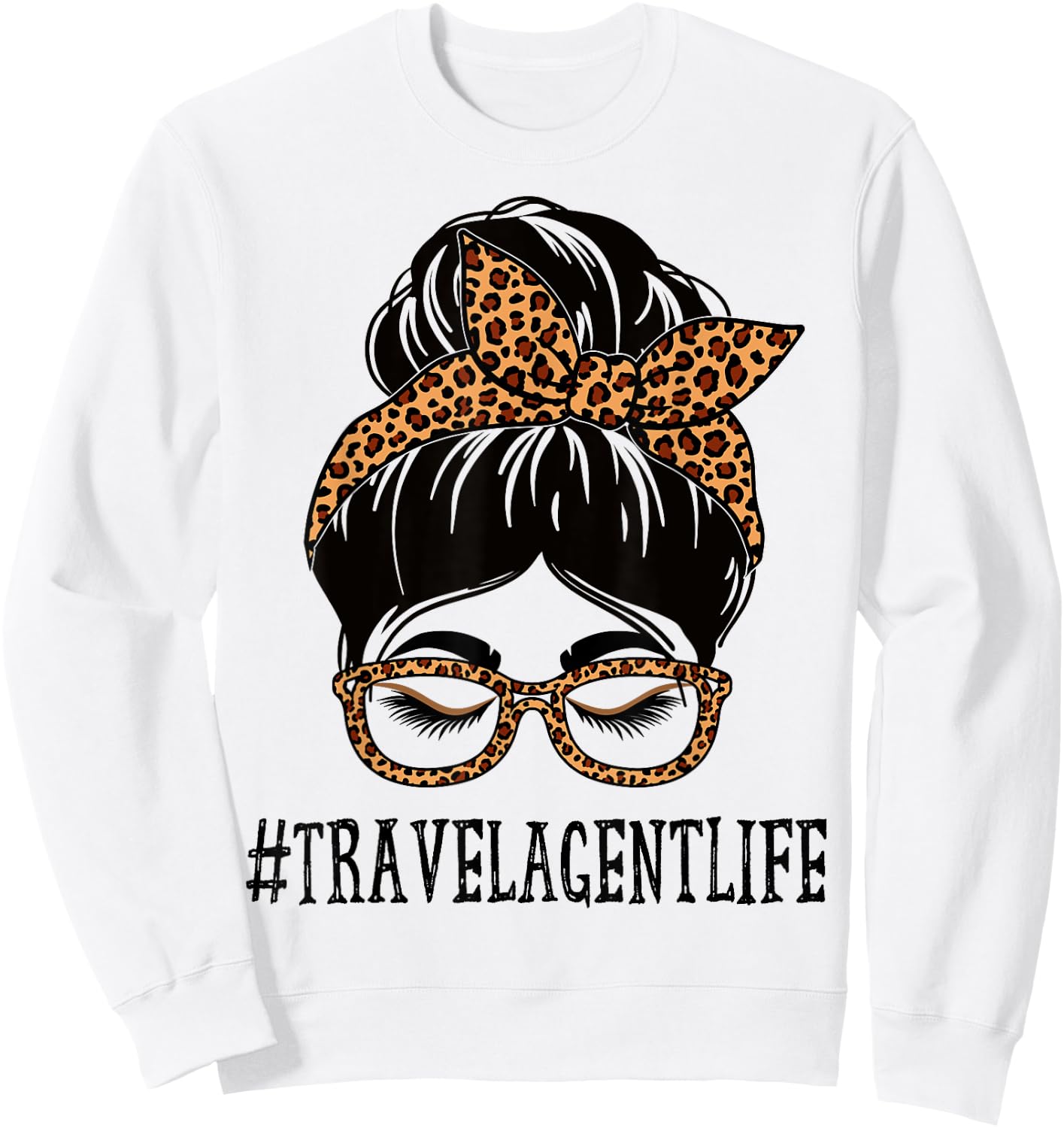 Travel Agent Leopard Messy Bun Appreciation Back To School Sweatshirt - Sweatshirt | White