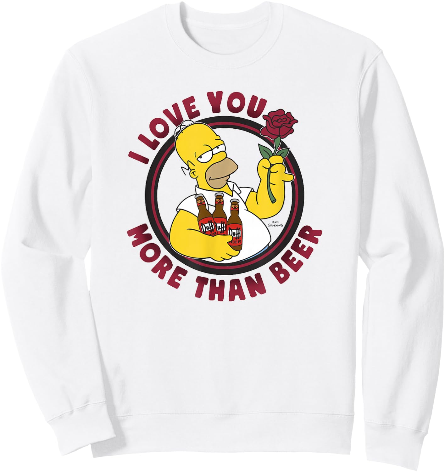 The Simpsons Valentine's Day Homer I Love You More Than Beer Sweatshirt - Sweatshirt | White