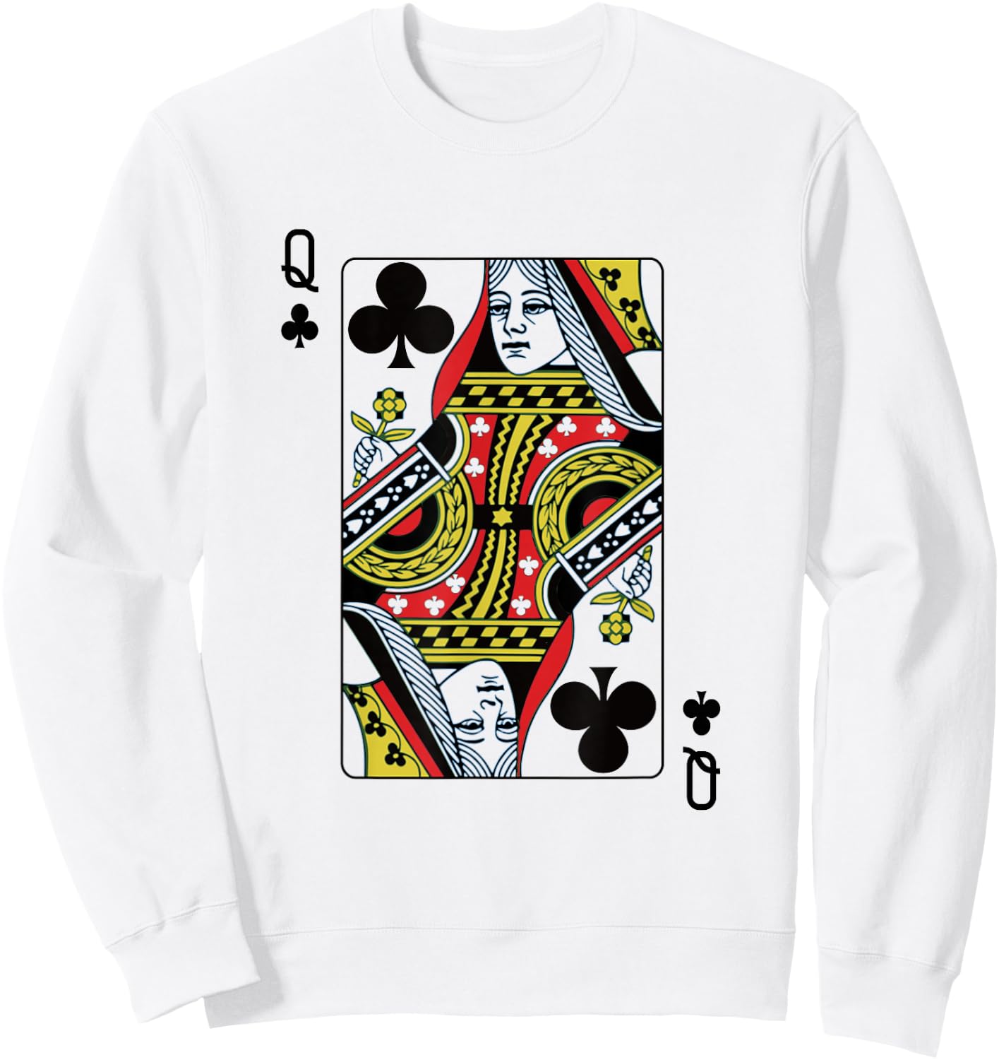 Queen Of The Clubs Playing Card Poker Sweatshirt - Sweatshirt | White