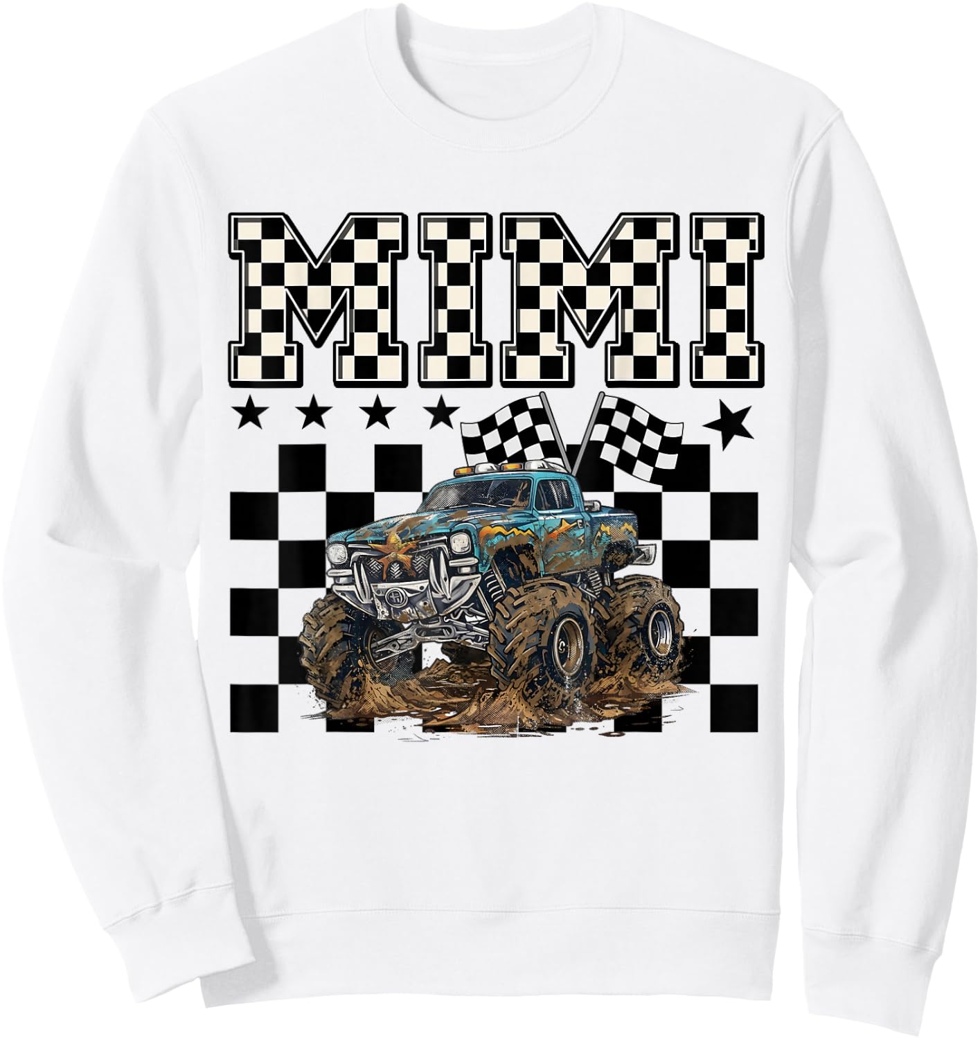Mimi Retro Monster Truck Family Crew Birthday Matching Sweatshirt - Sweatshirt | White