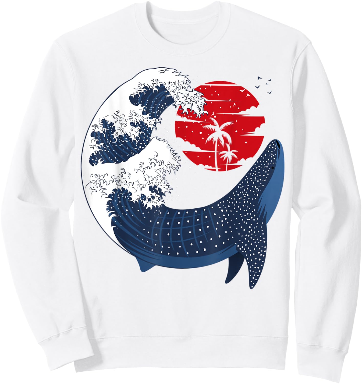 Large Shark Whale Japanese Wave Sweatshirt - Sweatshirt | White