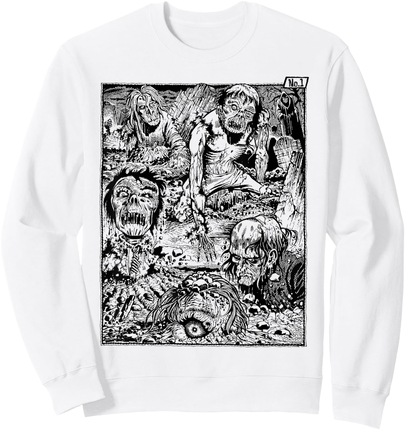 Vintage Zombie Night at the Cemetery The Living Dead Sweatshirt - Sweatshirt | White