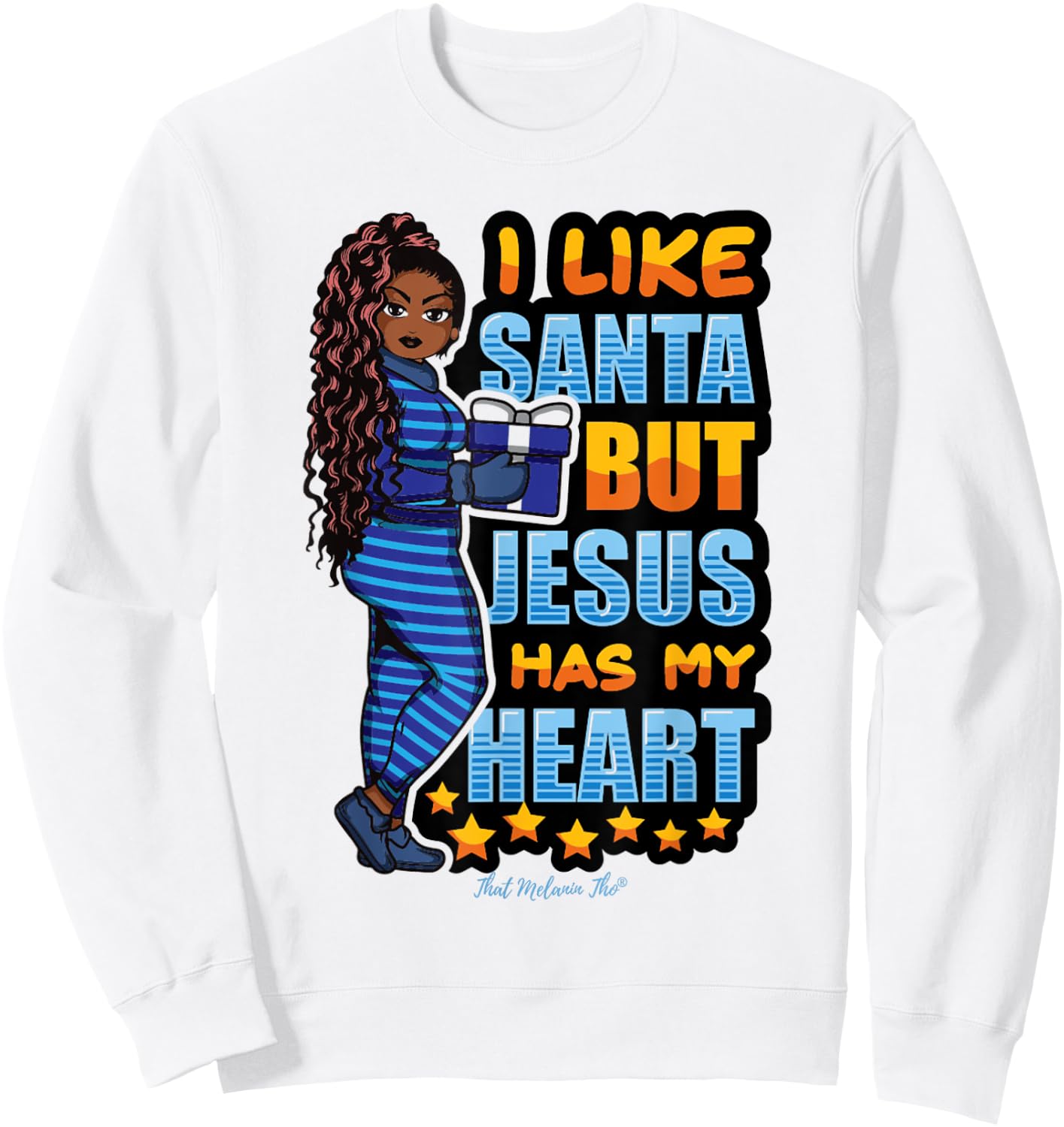 I Like Santa But Jesus Has My Heart Black Woman Christmas Sweatshirt - Sweatshirt | White