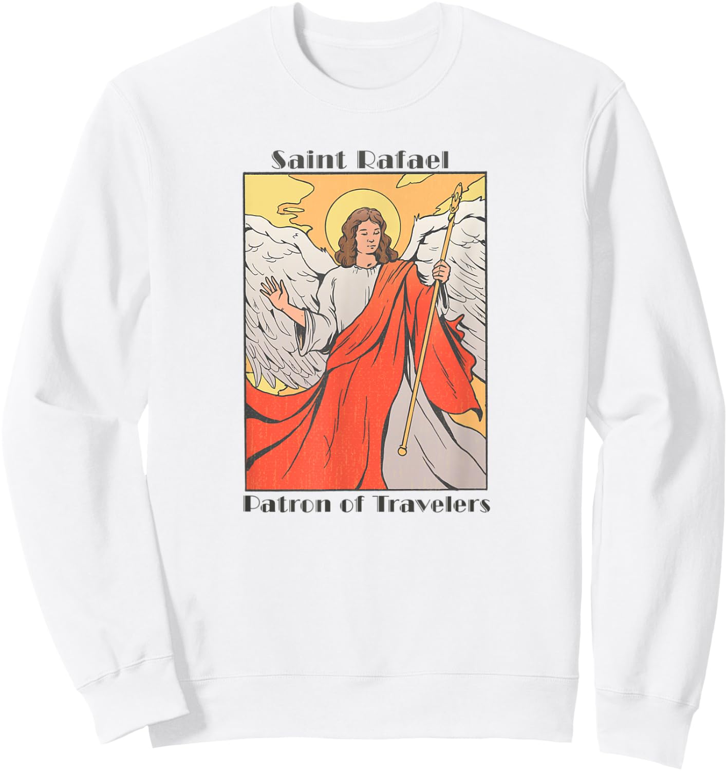 St. Rafael Catholic Archangel Patron Saint of Travel, Travel Sweatshirt - Sweatshirt | White