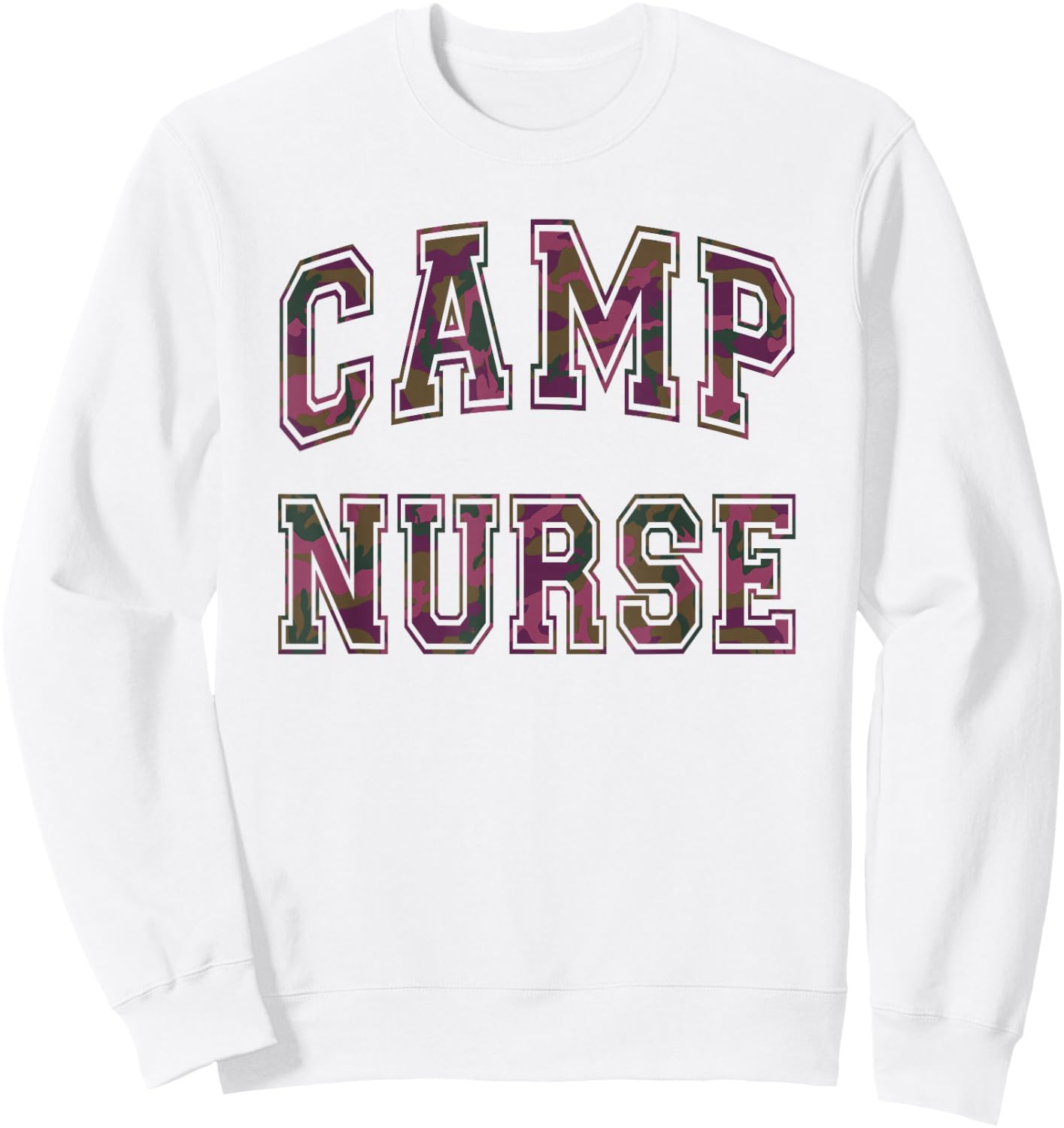 Camo CAMP NURSE Summer Campsite Off Duty Besties Crew Sweatshirt - Sweatshirt | White