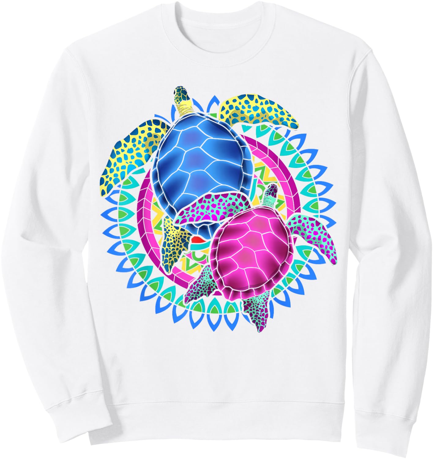 Colorful Mandala Animal Lover Polynesian Hawaiian Sea Turtle Sweatshirt - Sweatshirt | White