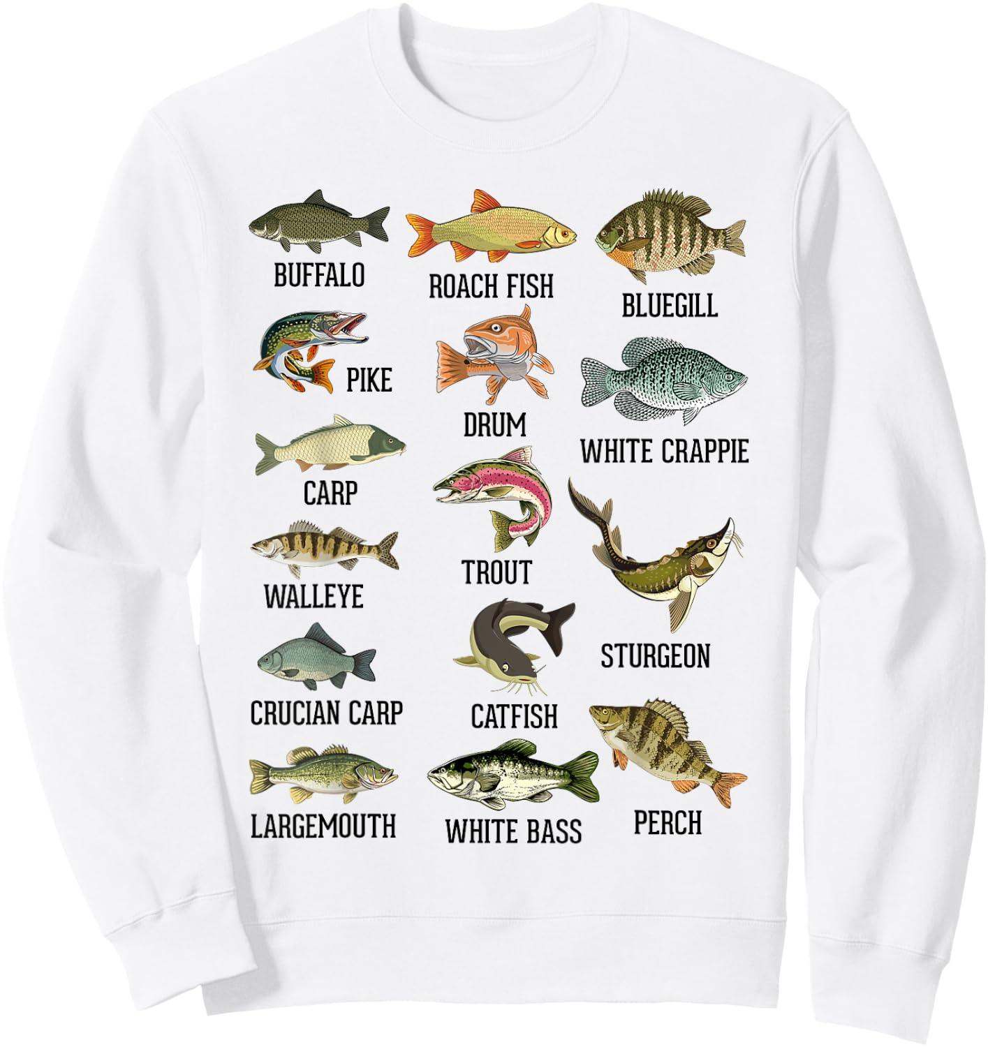 Types Of Freshwater Fish Fisherman Biology Educational Sweatshirt - Sweatshirt | White