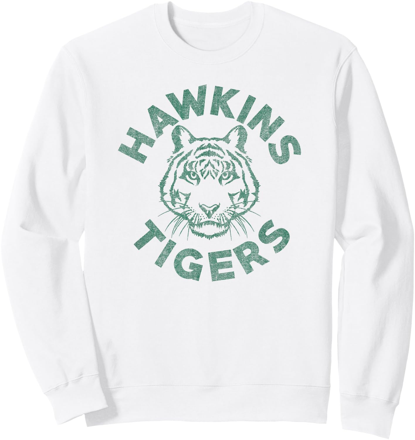 Stranger Things 4 Hawkins Tigers Faded Green Logo Sweatshirt - Sweatshirt | White