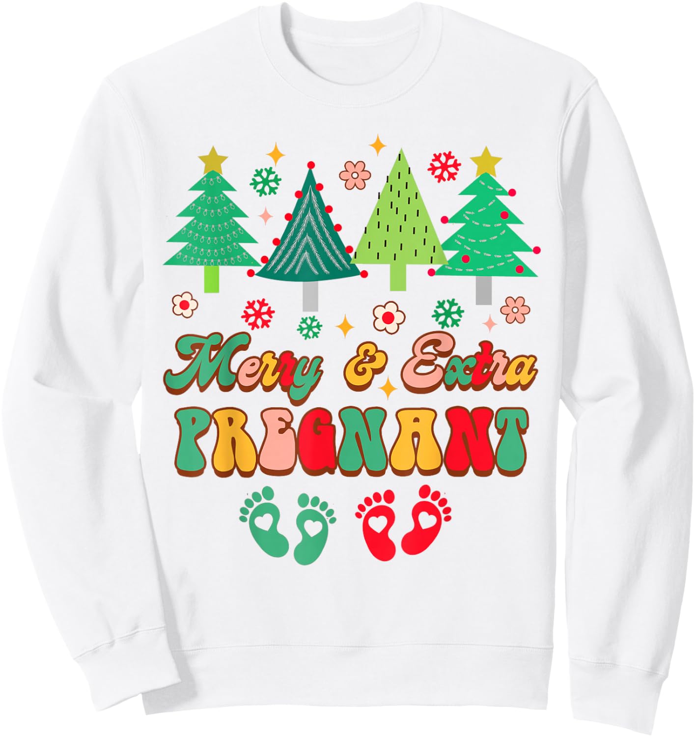 Christmas Twin Pregnancy Announcement Merry & Extra Pregnant Sweatshirt - Sweatshirt | White