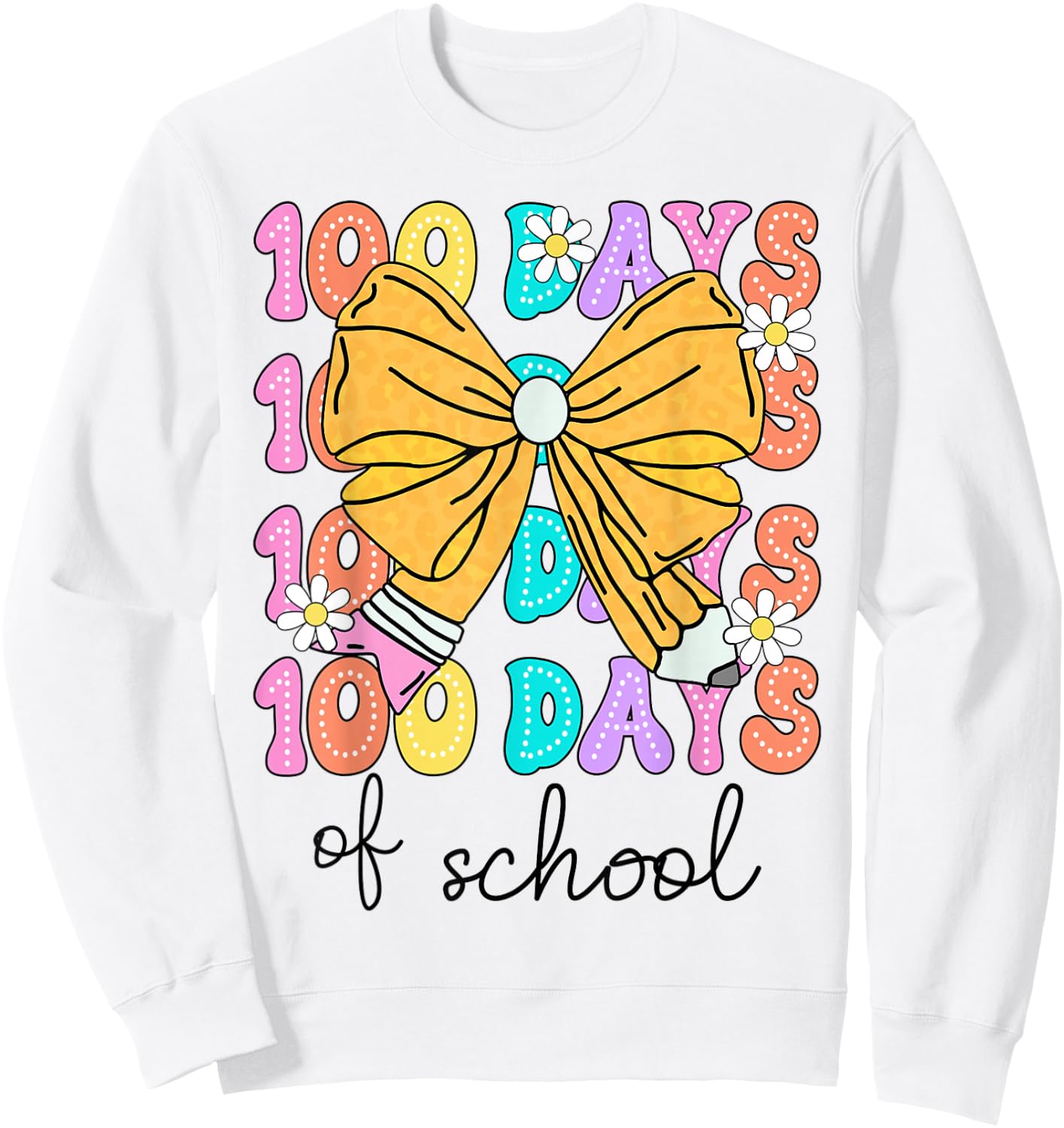 100 Days Of School Coquette Bow 100th Day School Kids Girls Sweatshirt - Sweatshirt | White