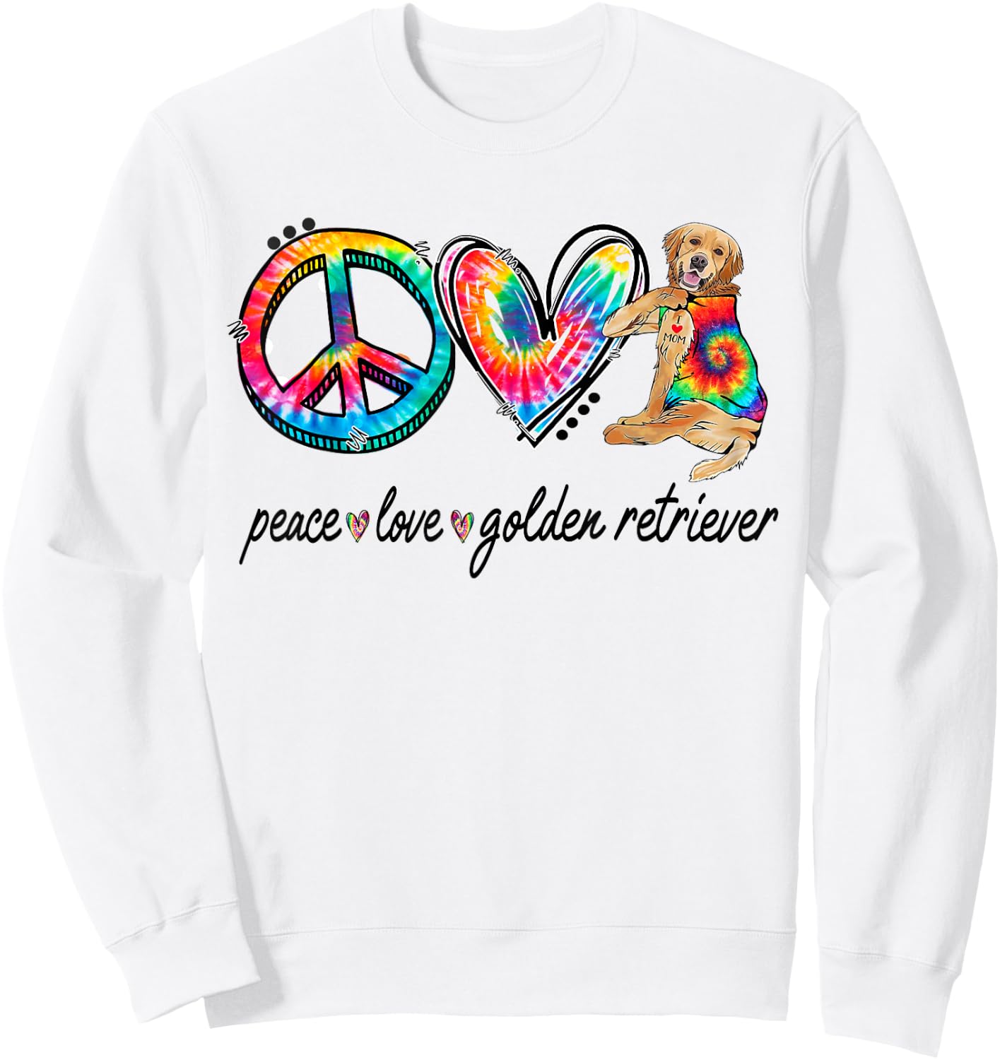 Peace Love Golden Retriever Tie Dye Rainbow Dog Lover Men Women Girls Kids Sweatshirt - Sweatshirt | White