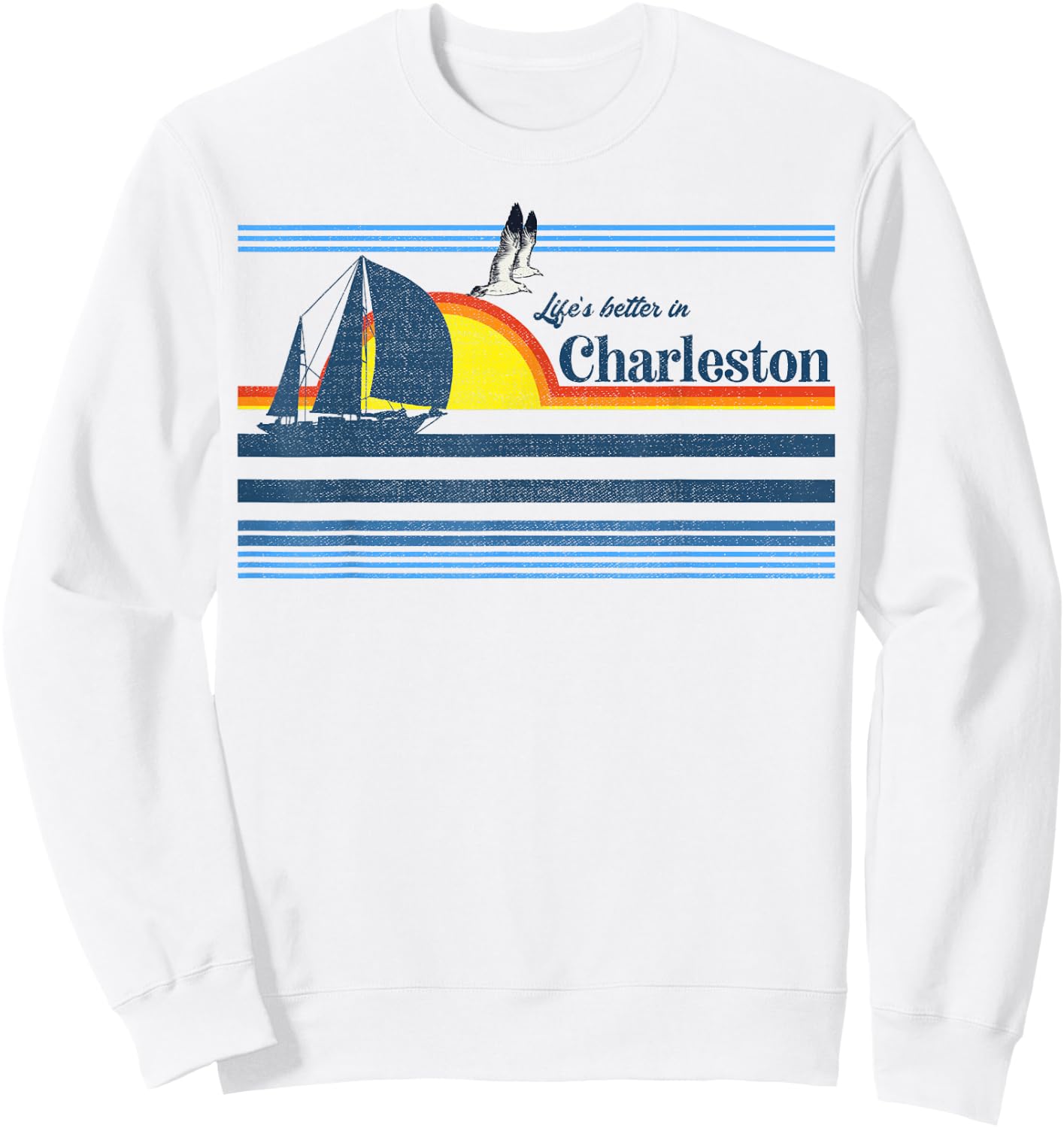 Charleston SC South Carolina Gift Beach Retro Vintage Sunset Sweatshirt - Sweatshirt | White