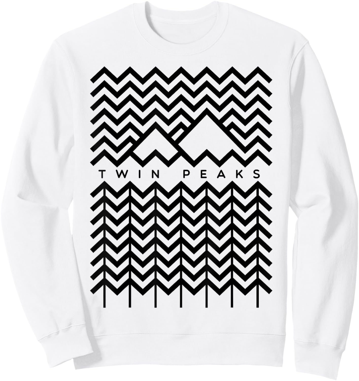 Twin Peaks Mountain and Trees Line Art Grphic Sweatshirt - Sweatshirt | White