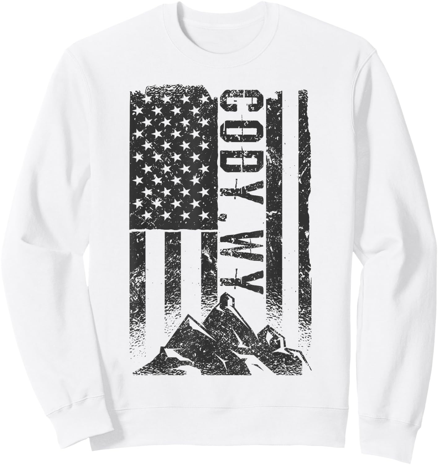 American Flag Patriotic Cody Wyoming Mountains Sweatshirt - Sweatshirt | White