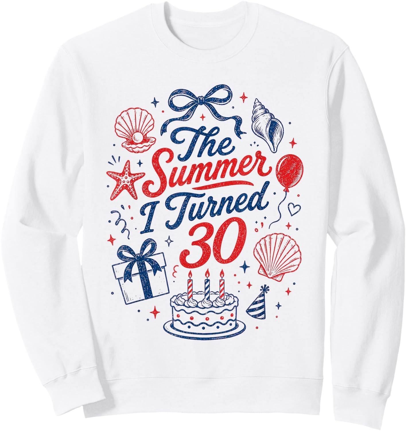 30th Birthday Girl Coastal Bow Seashell Summer I Turned 30 Sweatshirt - Sweatshirt | White
