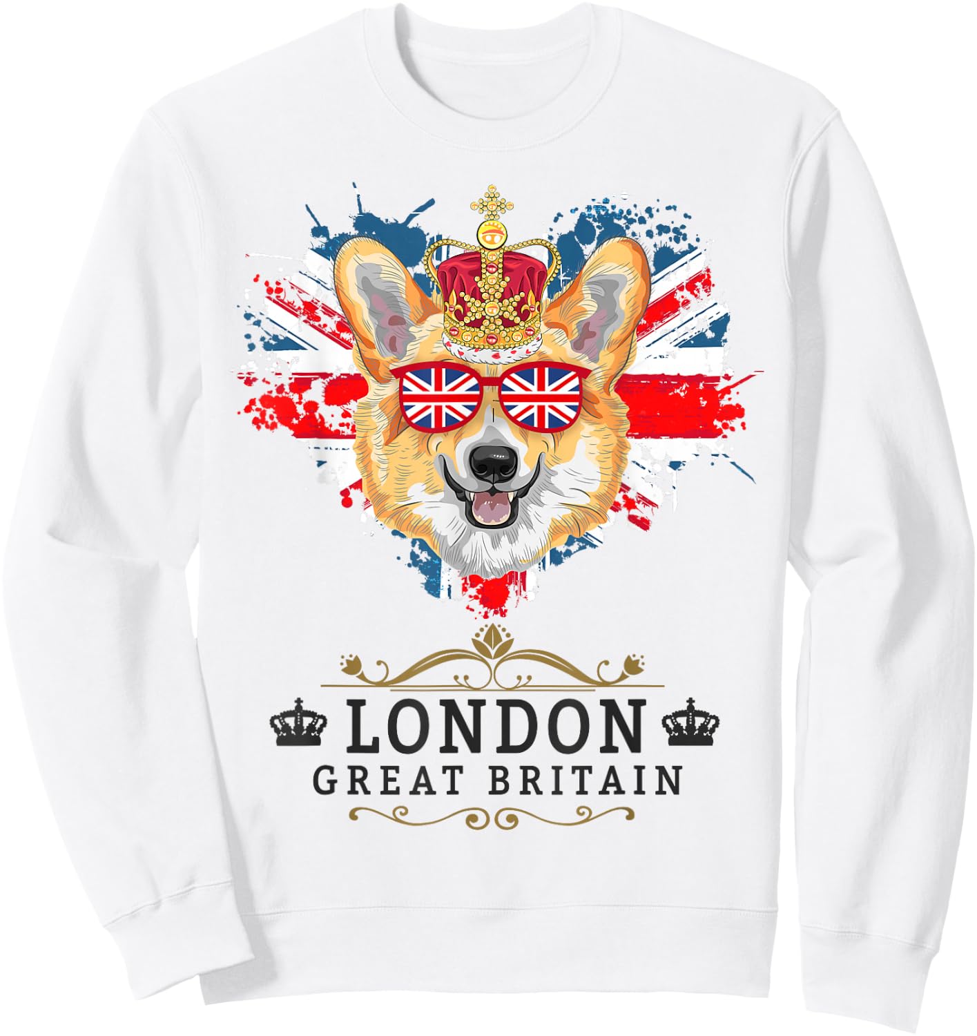 London Idea For Kids With Union Jack Flag Of England & Corgi Sweatshirt - Sweatshirt | White