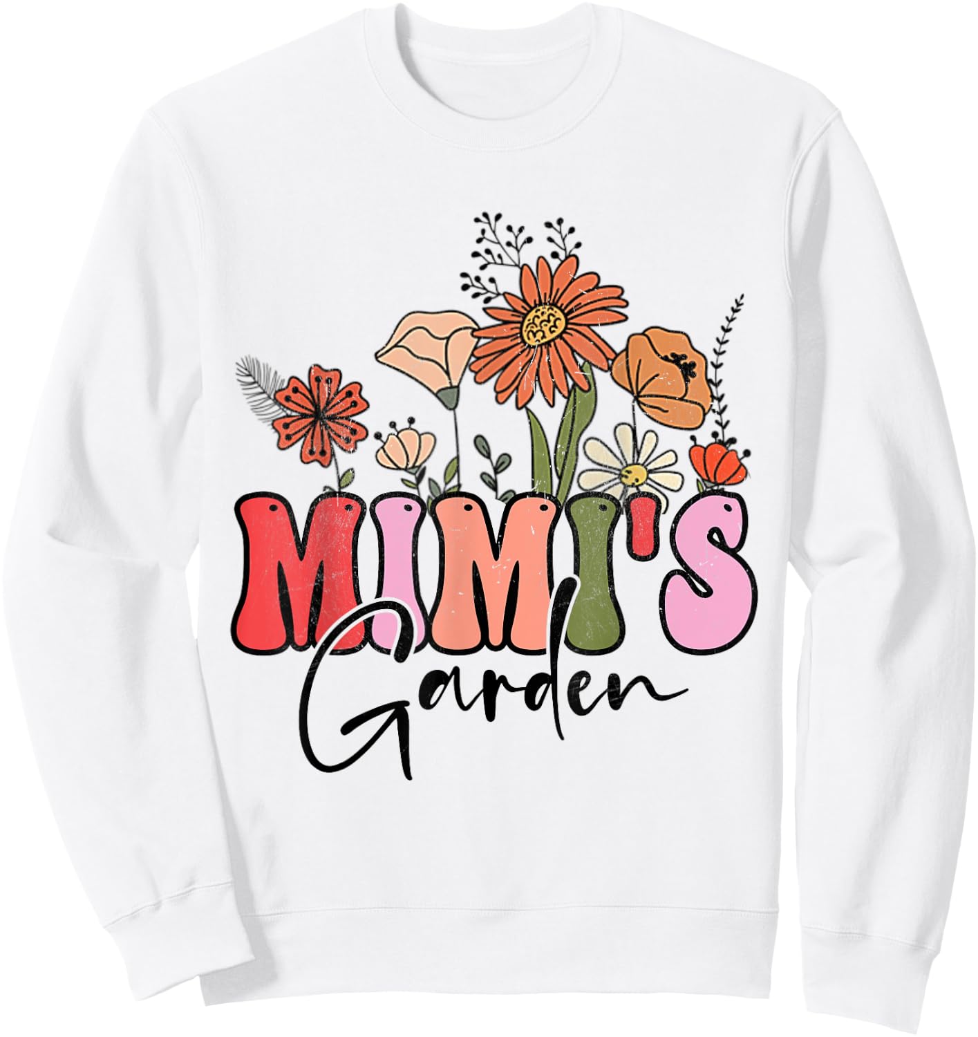 Flowers Groovy Retro Mothers Day Mimi's Garden Sweatshirt - Sweatshirt | White