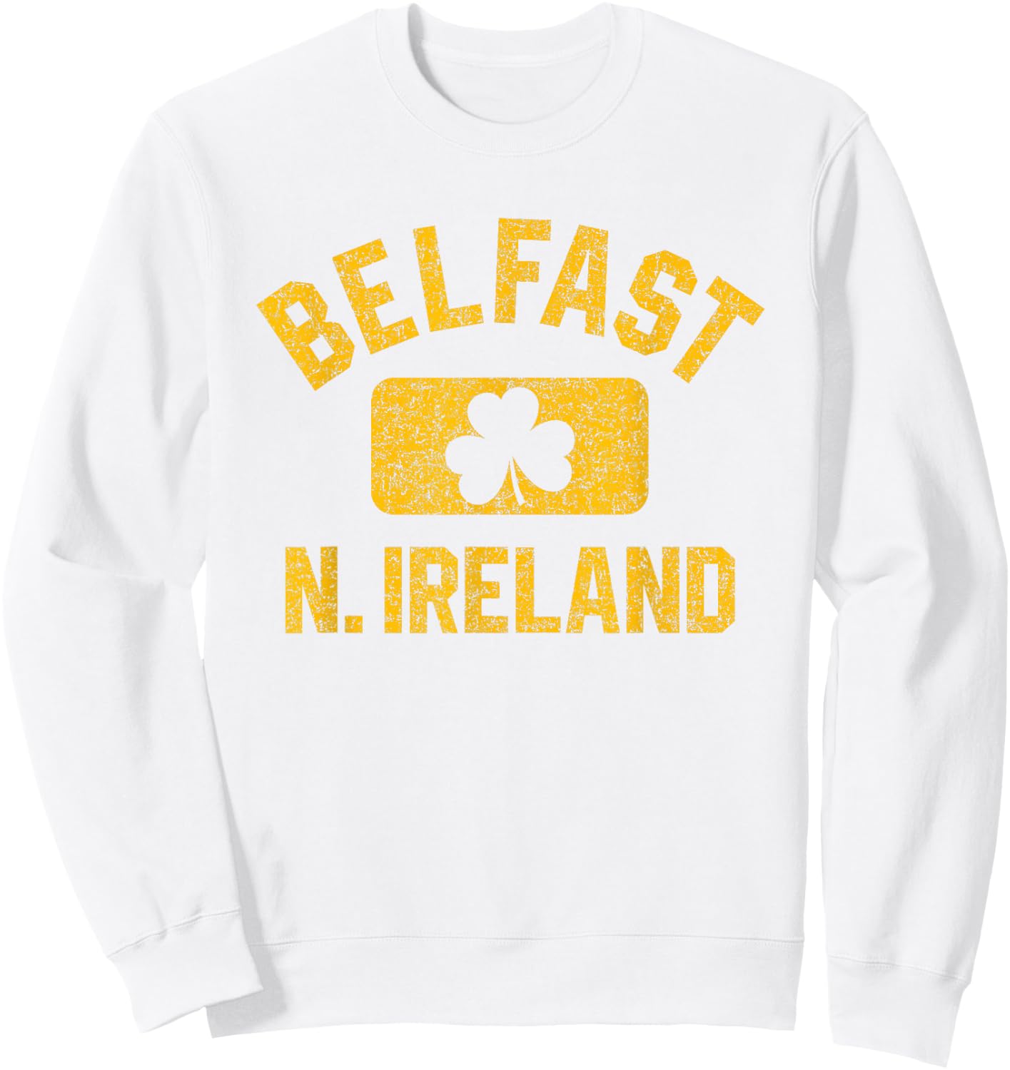Belfast N. Ireland Gym Style Green w Distressed Amber Print Sweatshirt - Sweatshirt | White