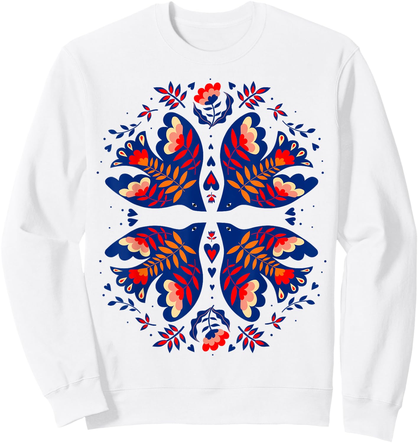 Free Ukraine Folk Art Flowers Birds Hearts Vyshywanka Style Sweatshirt - Sweatshirt | White