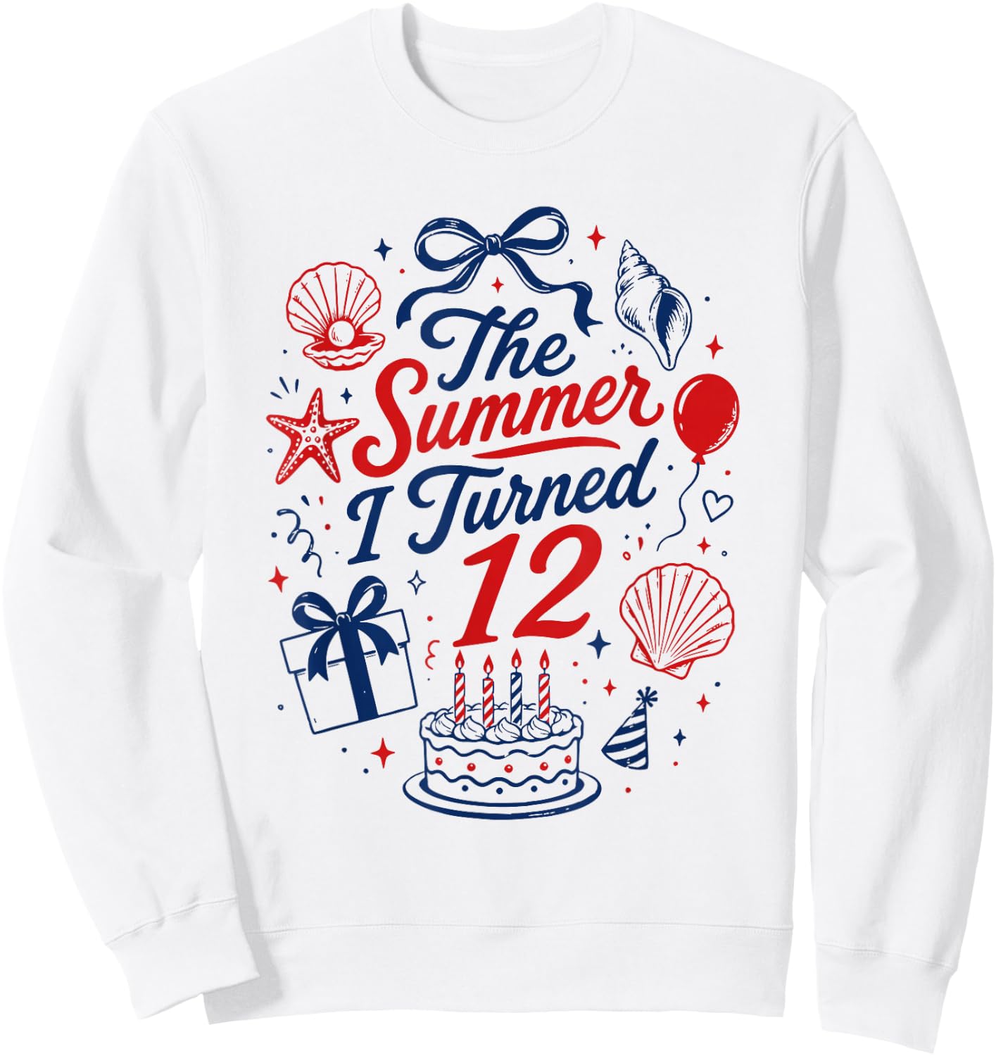 12th Birthday Girl Coastal Bow Seashell Summer I Turned 12 Sweatshirt - Sweatshirt | White