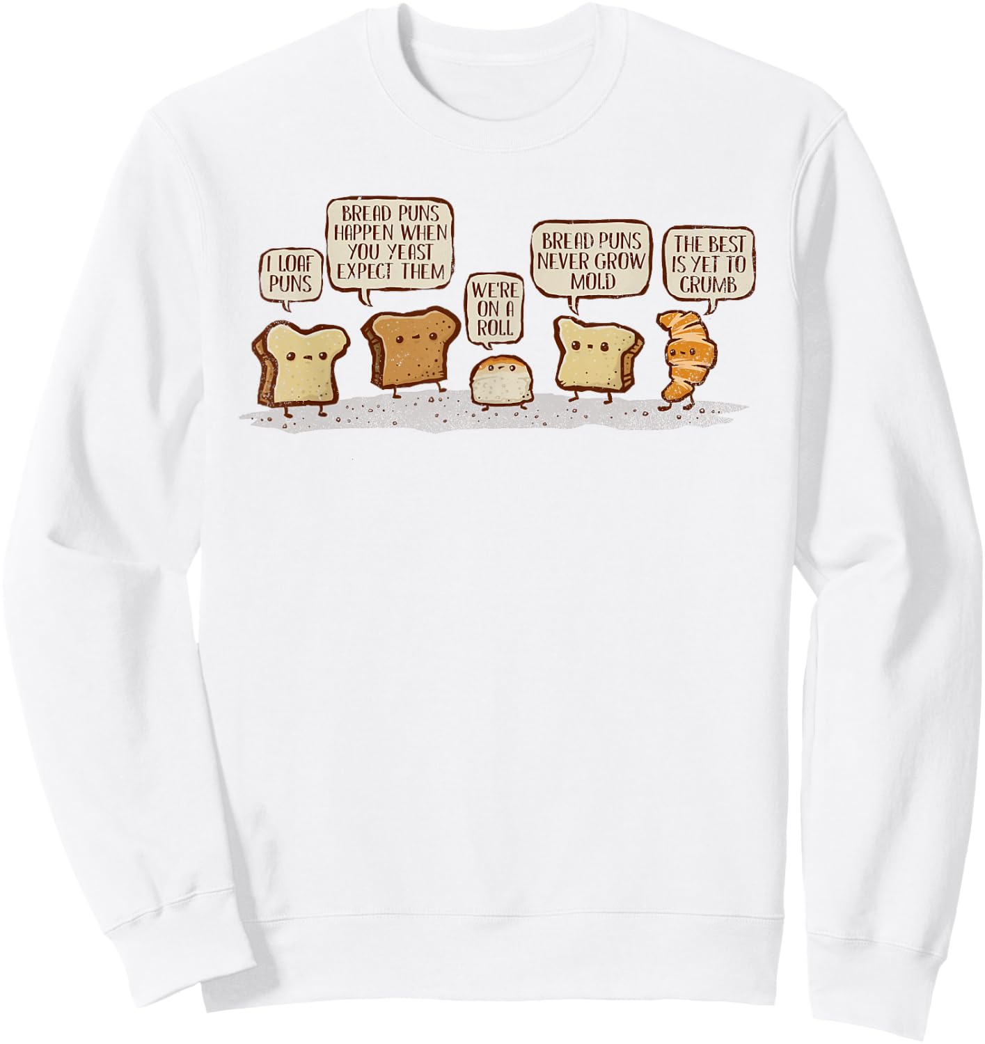kg07 -Adults White Cotton 80% Polyester 20% Classic Fit Collarless Short Sleeve Small I Loaf Bread Puns Sweatshirt - Sweatshirt | White