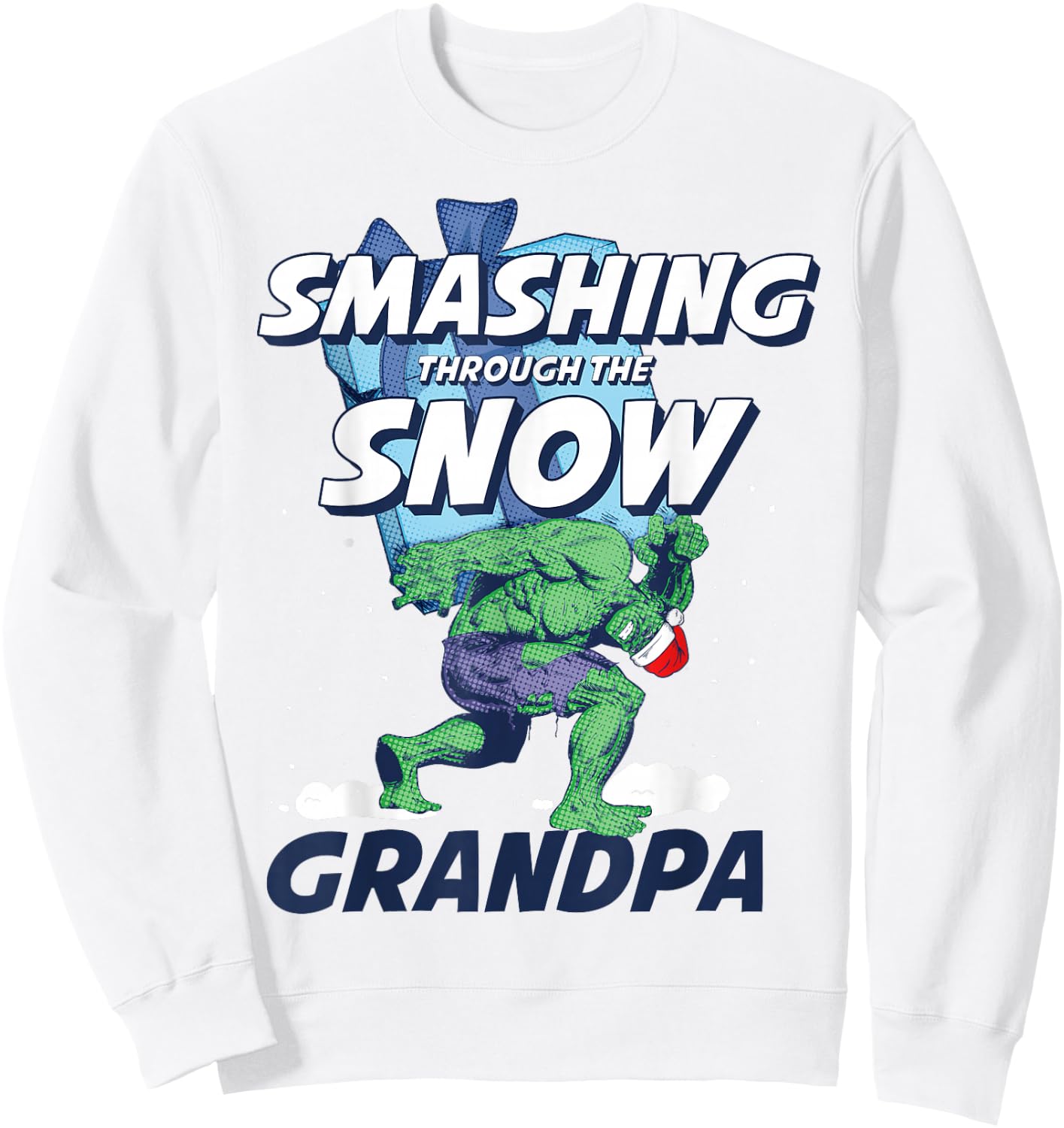 Marvel Hulk Smashing Snow Christmas Grandpa Sweatshirt - Sweatshirt | White