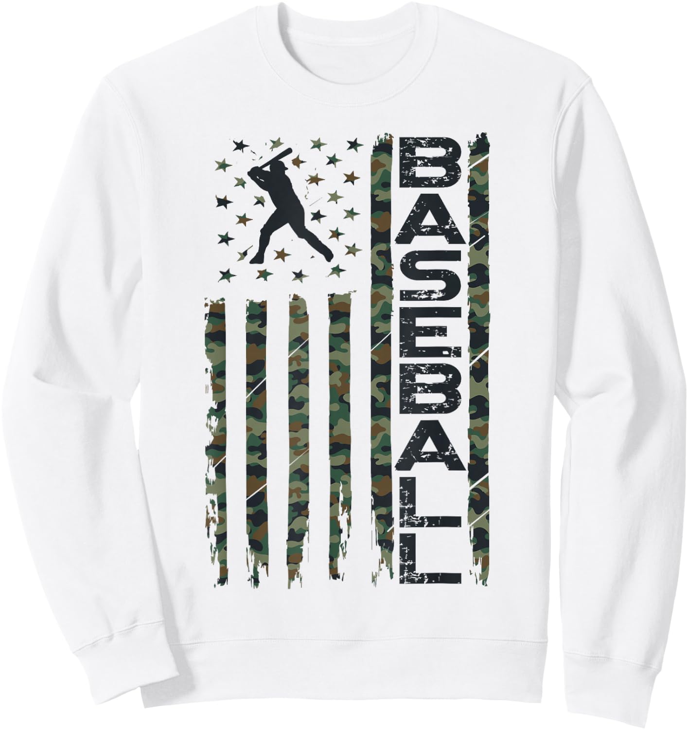 Baseball Fan Usa American Flag Camo Camouflage Batter Sweatshirt - Sweatshirt | White