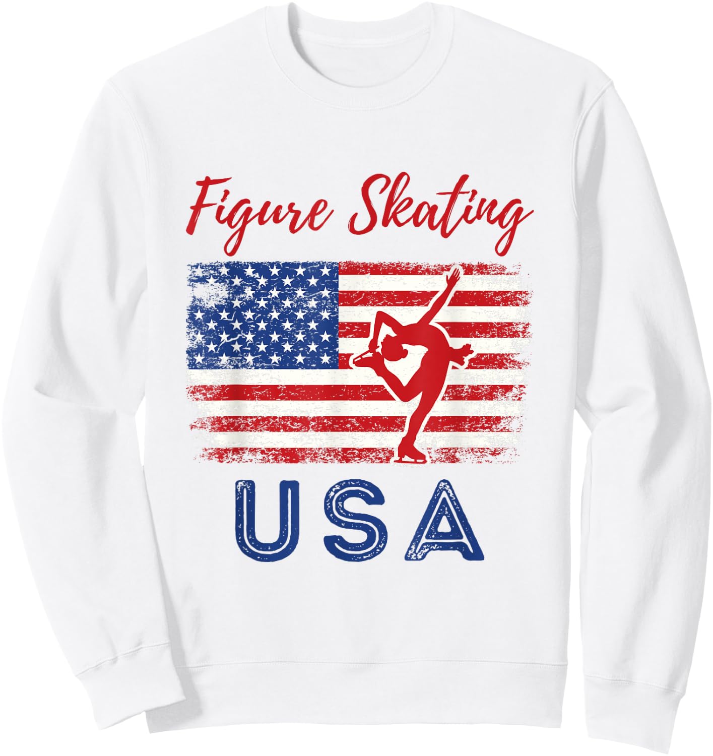 USA American Flag Figure Skating Team Girls Women Sweatshirt - Sweatshirt | White