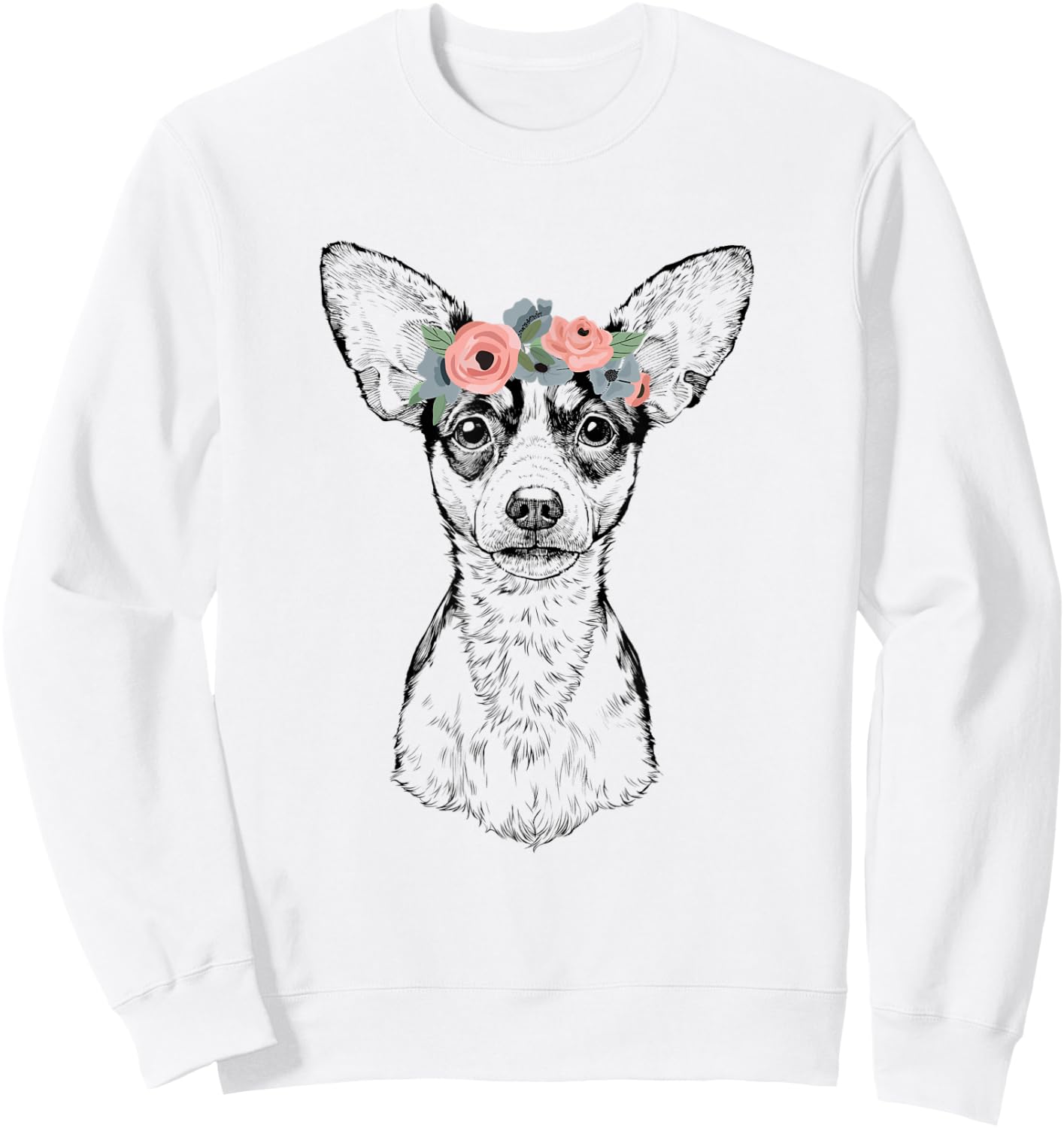 Rat Terrier with Floral Headband Dog Mom Sweatshirt - Sweatshirt | White