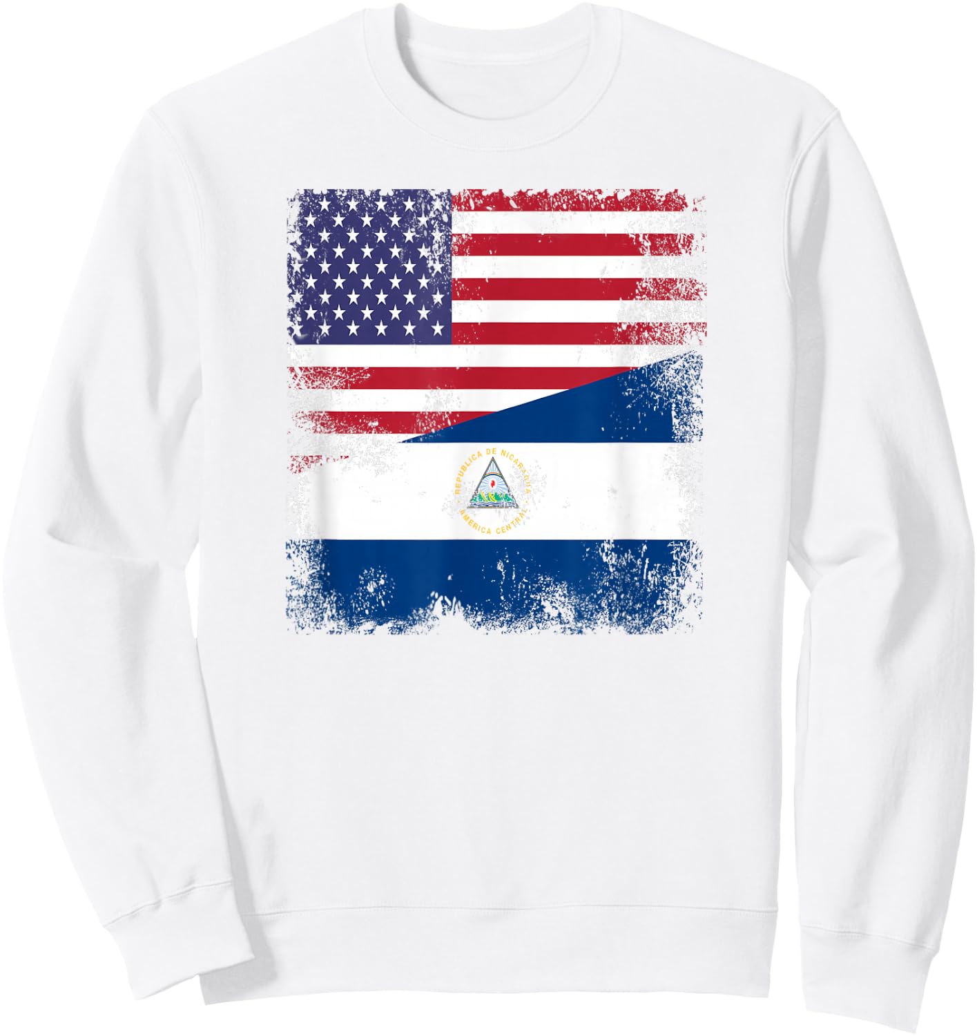 Half Nicaraguan Flag | Vintage Nicaragua USA Gift Sweatshirt - Sweatshirt | White