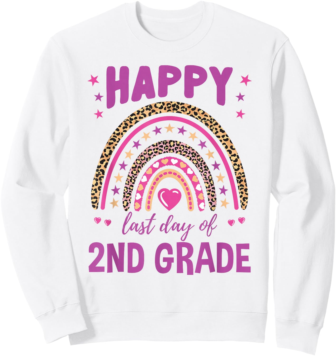 Happy Last Day Of 2nd Grade Leopard Rainbow Sweatshirt - Sweatshirt | White