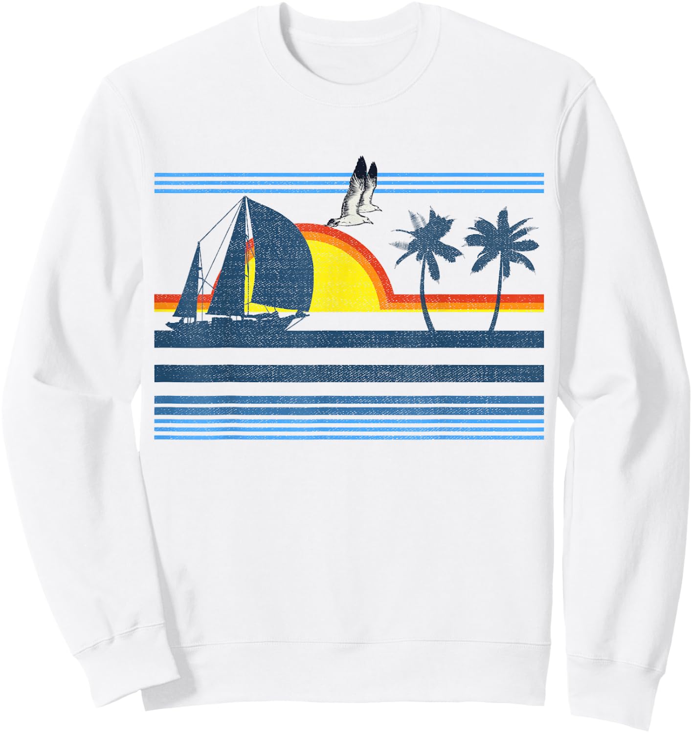Retro Palm Tree Shirt - Tropical Beach Vintage Style 70s 80s Sweatshirt - Sweatshirt | White