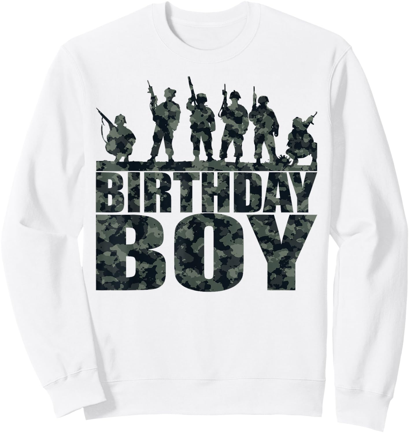 Birthday Boy Army Party Military Party Supplies Camo Green Sweatshirt - Sweatshirt | White