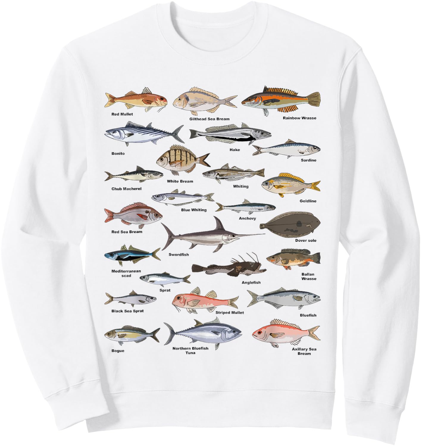 Vintage Fish Identification Chart Fishing Sweatshirt - Sweatshirt | White