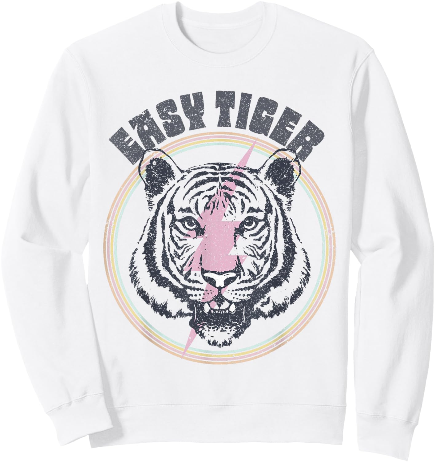 Easy Tiger Face Retro 70s 80s Vintage Sweatshirt - Sweatshirt | White