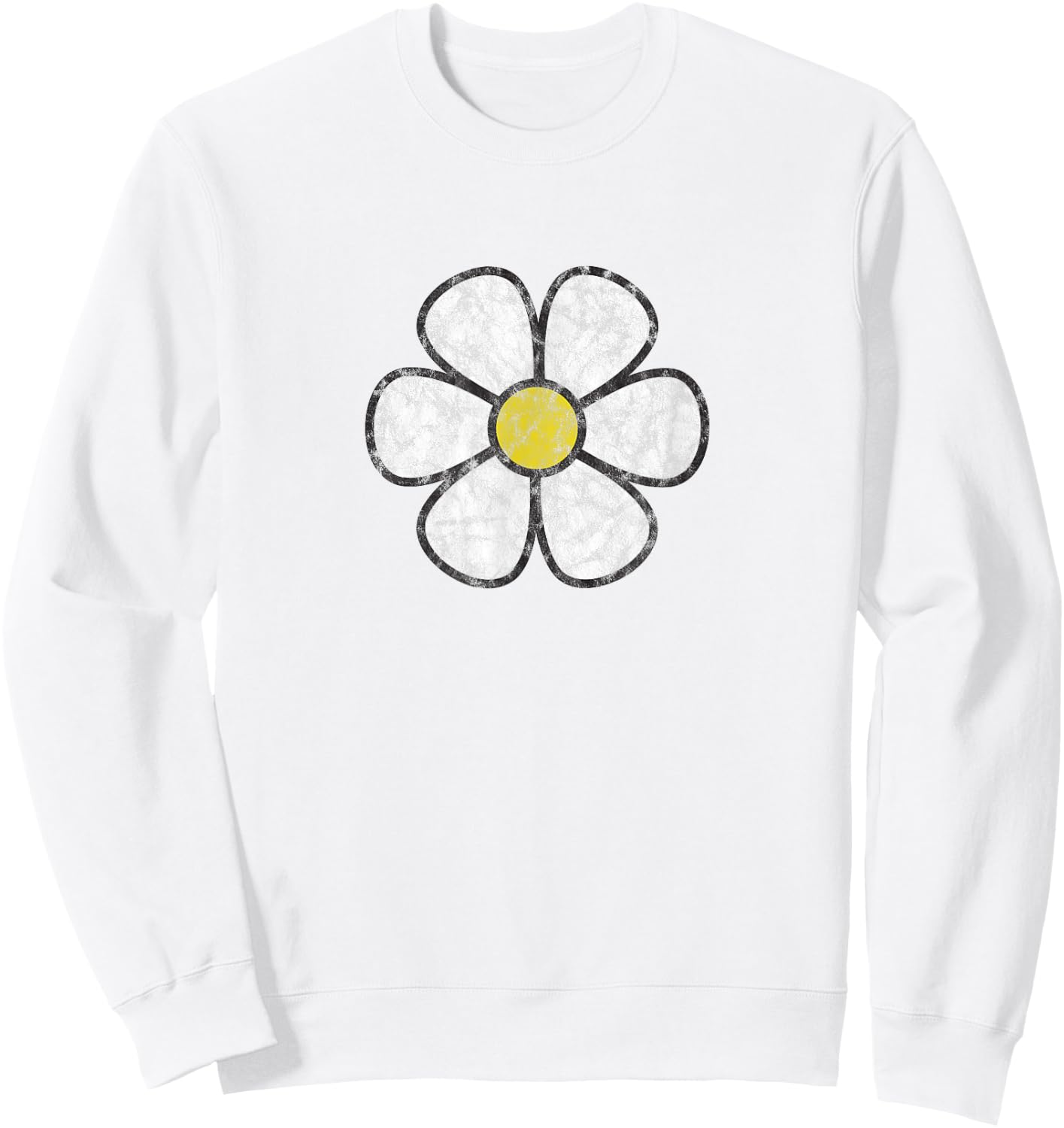 Hippie Daisy Flower Vintage Graphic Effect Sweatshirt - Sweatshirt | White