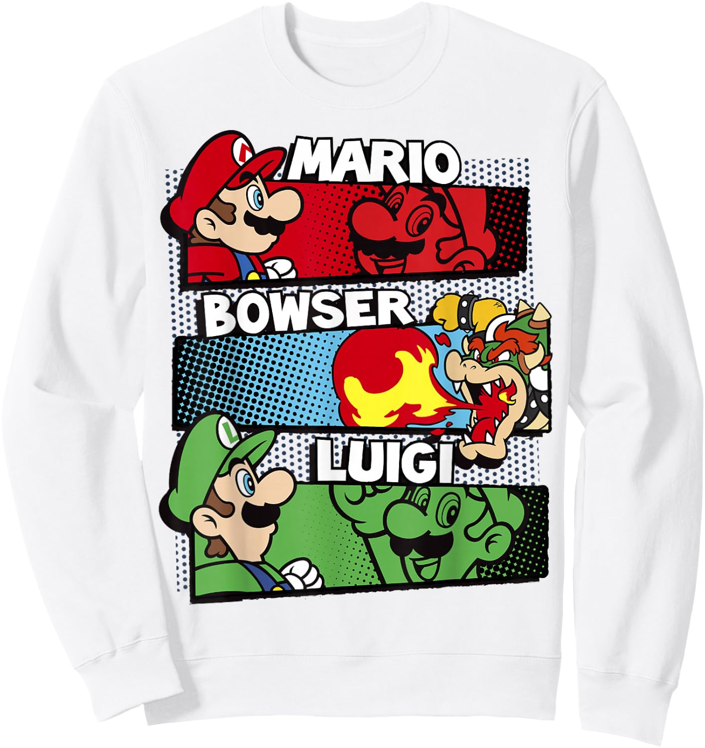 Super Mario Luigi Bowser Panels Group Shot Graphic Sweatshirt - Sweatshirt | White