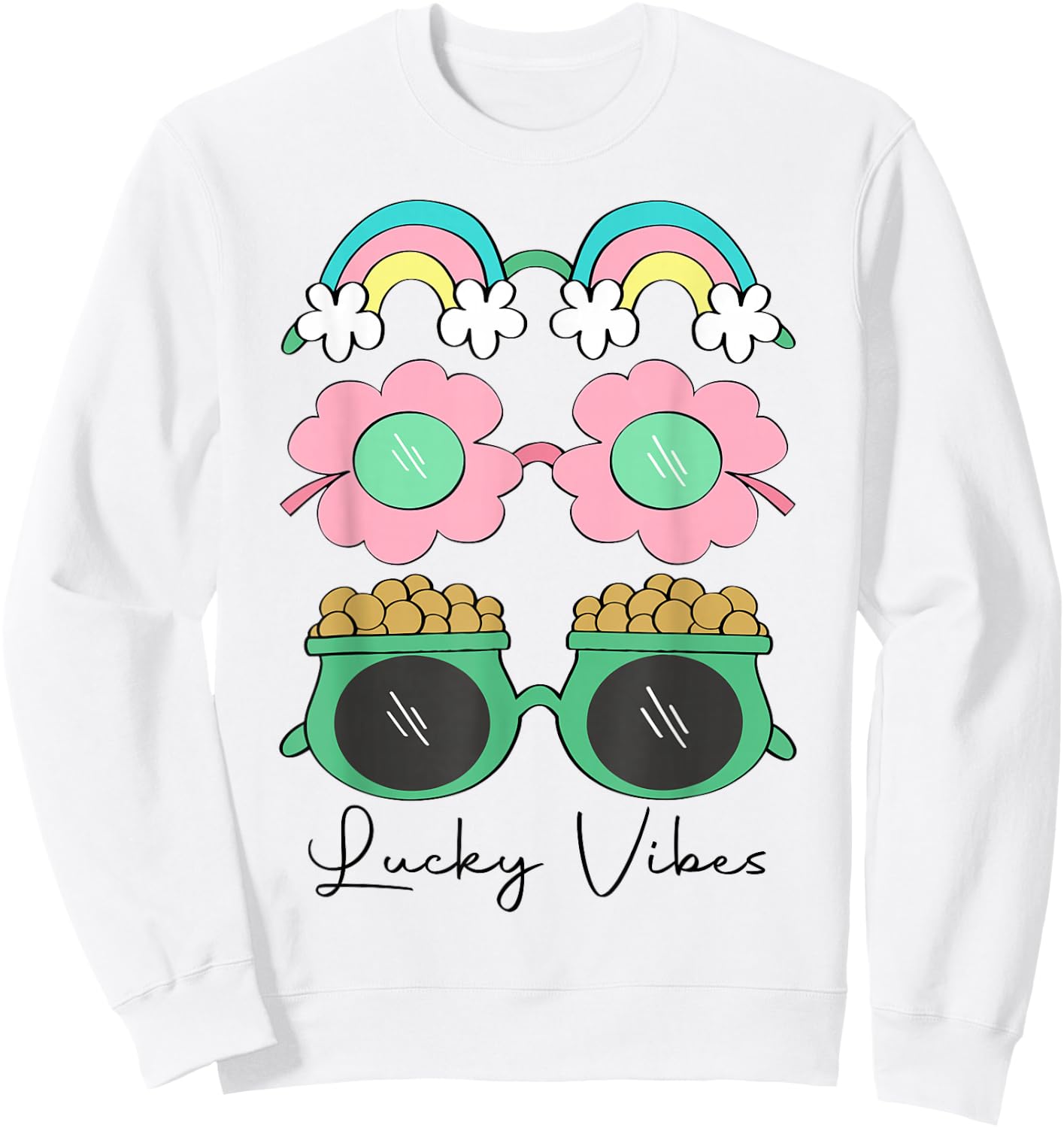 Funny Lucky Vibes Shamrock Women Retro Happy St Patricks Day Sweatshirt - Sweatshirt | White
