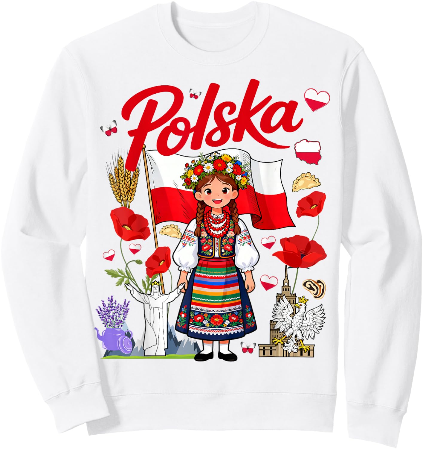 Polish Flag Outfit Idea Polska Poland Folk Flowers Sweatshirt - Sweatshirt | White