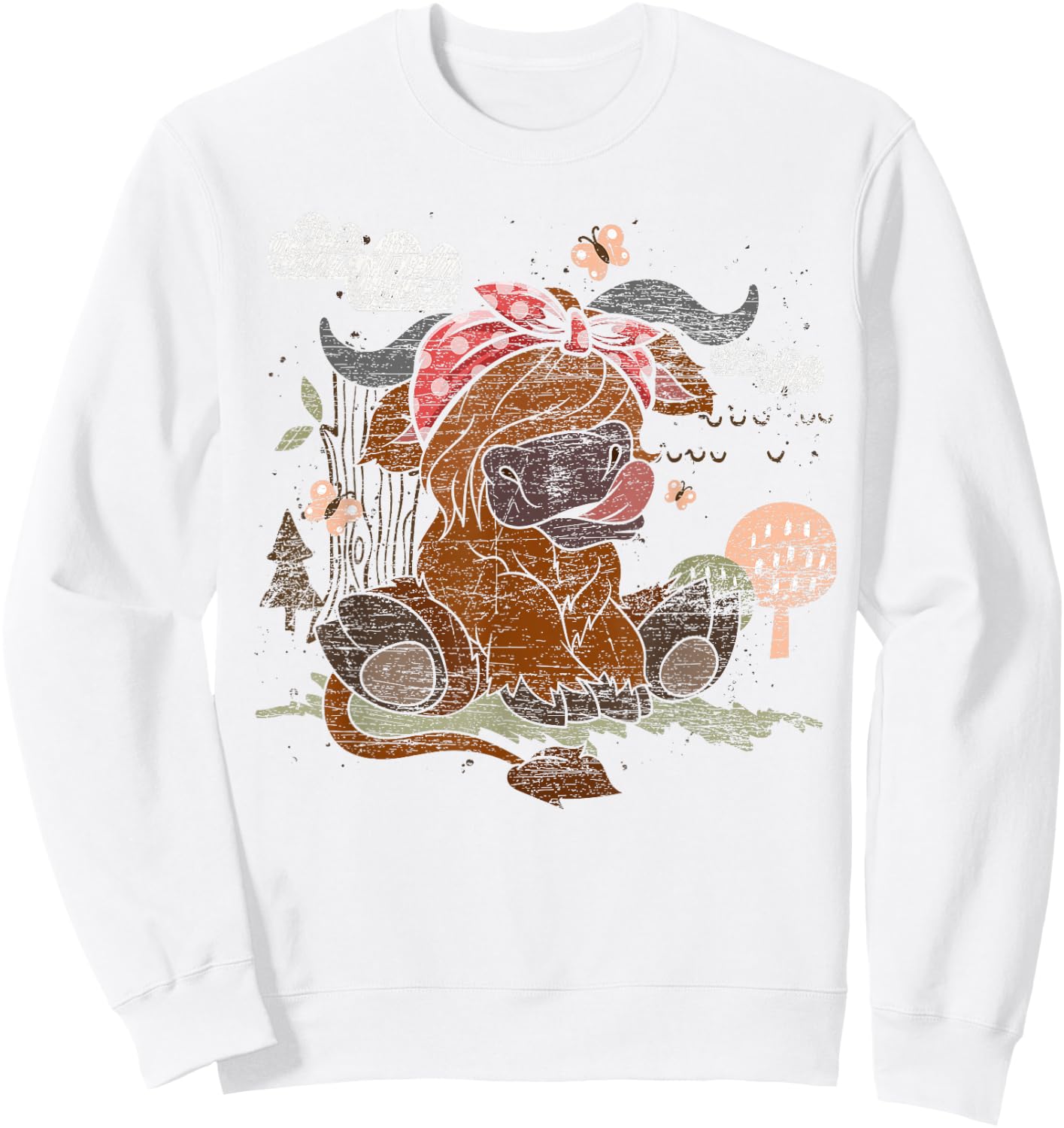 Funny Scottish Farmer Farm Animal Bandana Cute Highland Cow Sweatshirt - Sweatshirt | White