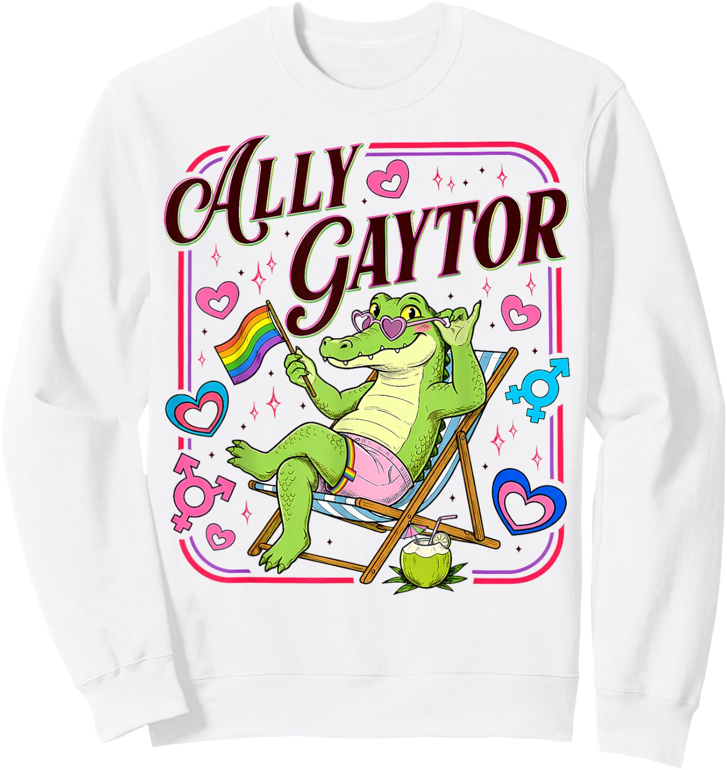 Ally Gator Pride LGBT Rainbow Flag Funny Alligator Men Women Sweatshirt - Sweatshirt | White