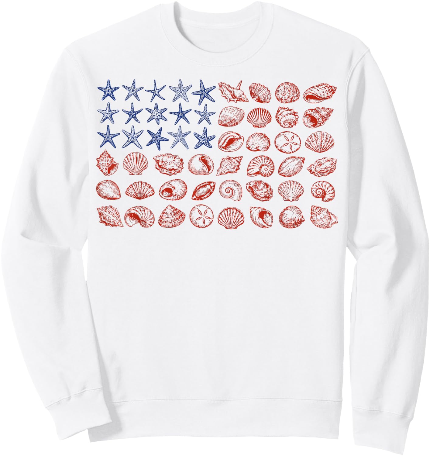 Seashell USA Flag 4th of July Women Kids Summer Sweatshirt - Sweatshirt | White