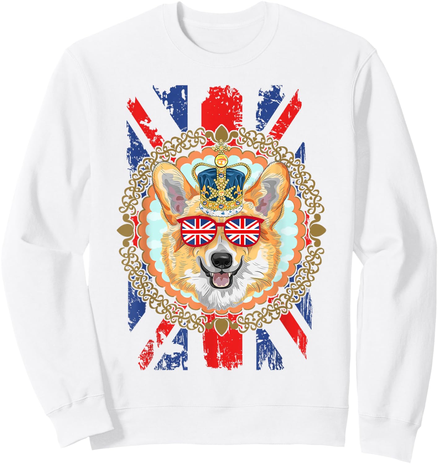 Novelty Union Jack Flag With Corgi For Kids & British Expats Sweatshirt - Sweatshirt | White