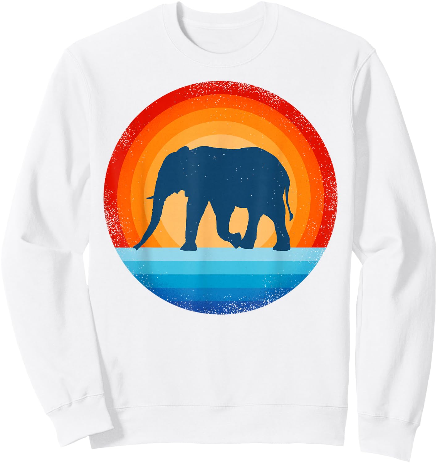Elephant Retro Vintage 70s Sunset Mammal Animal Men Women Sweatshirt - Sweatshirt | White