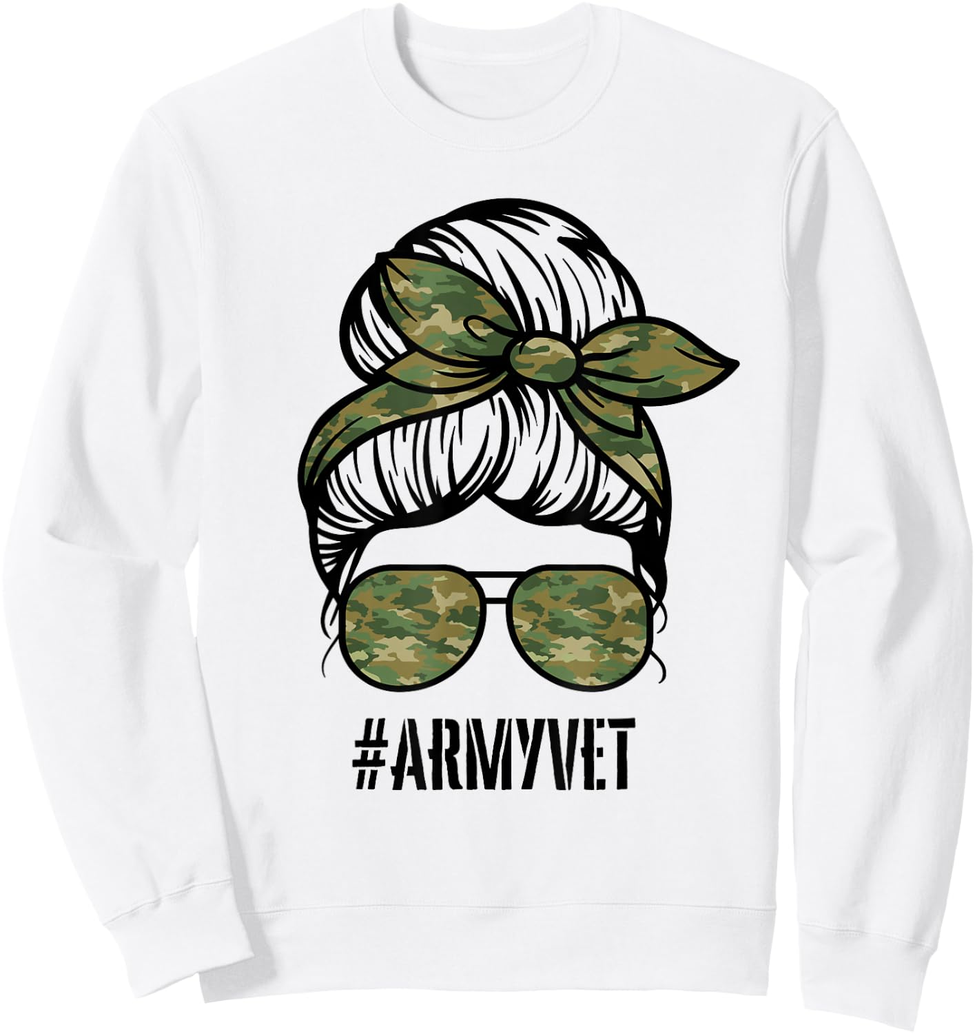 Army Vet Armyvet messy bun camouflage women's Veteran Sweatshirt - Sweatshirt | White