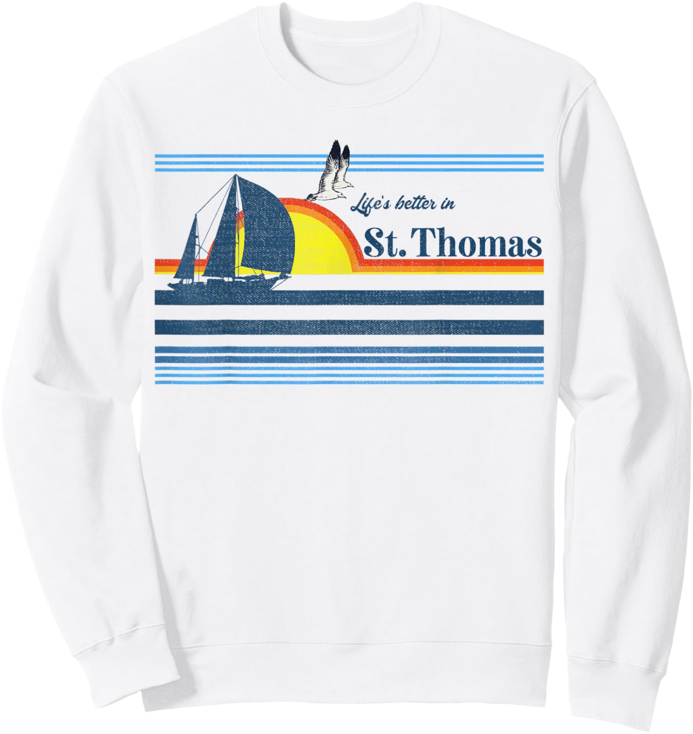 Saint St. Thomas Retro 70s 80s Beach Sailing Sailboat Island Men Women Kids Sweatshirt - Sweatshirt | White